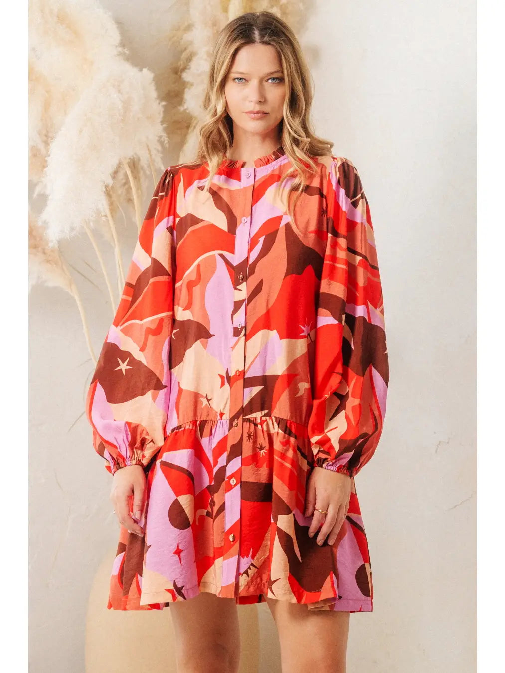 Conversational Printed Mini Shirt Dress