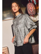 Load image into Gallery viewer, ODDI- Shimmer Foiled Button Front Blouse - SILVER
