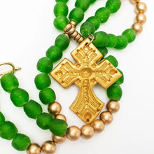Load image into Gallery viewer, Hidden Truth Jewelry - 34 inch Green African Glass with Amy Cross Necklace
