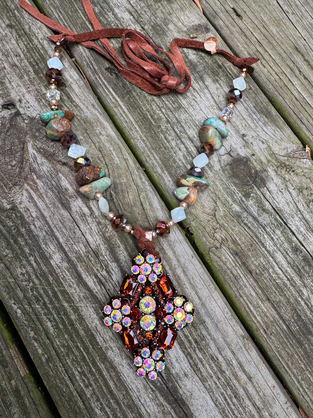 A Rare Bird- Brown Crystal Leather Necklace