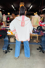 Load image into Gallery viewer, BLUEVELVET - CONTRAST WAFFLE &amp; PLAID FLORAL HOODIE JACKET - CREAM-PINK
