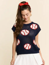 Load image into Gallery viewer, J.nna - Baseball Pattern Knit Top - Navy
