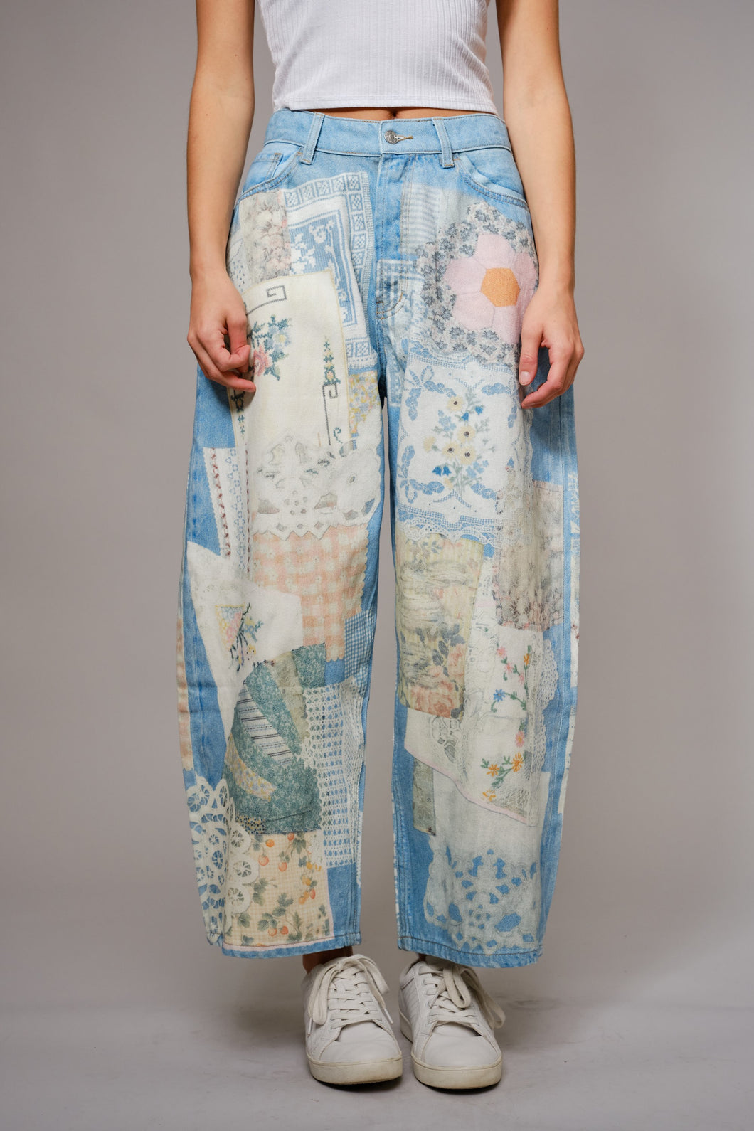 Blue B - Patch Print Barrel Leg Jeans