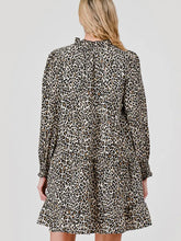 Load image into Gallery viewer, Pixi + Ivy - Shelly Tiered Ruffle Neck Long Sleeve Dress - Tan Leopard
