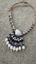 Load image into Gallery viewer, HC - Crown Blue/White Pearls Necklace
