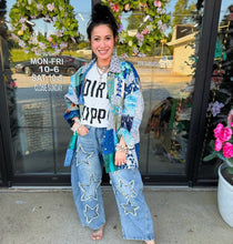 Load image into Gallery viewer, STAR PATCHWORK STUDDED BARREL DENIM PANTS ship  9-15
