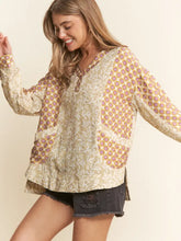 Load image into Gallery viewer, J.NNA - Mixed Fabric Long Sleeve V Neck Shirt Top
