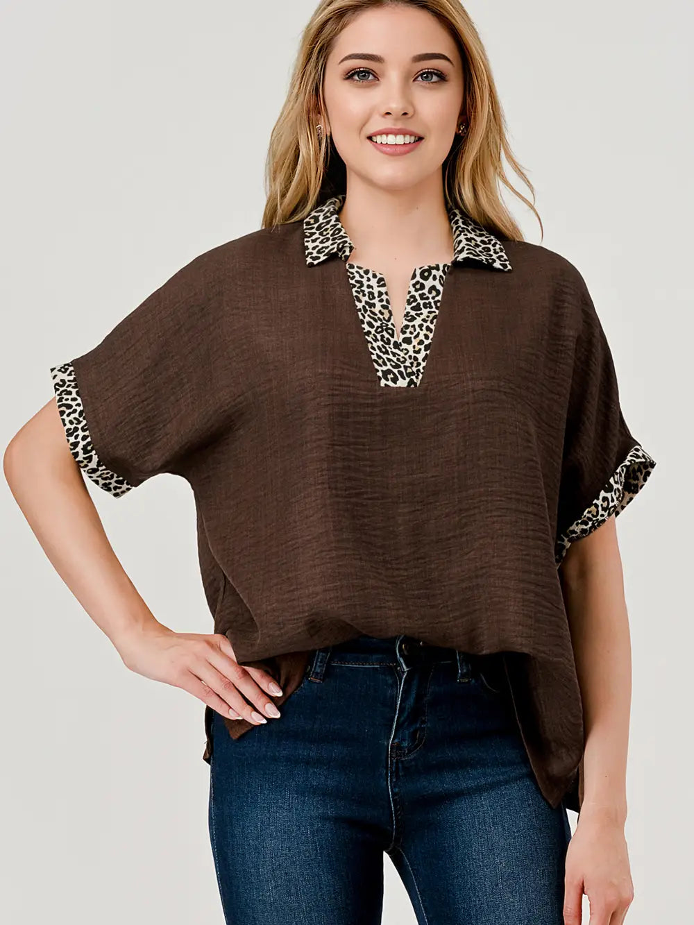 Danni Leopard Print Color Block Top
