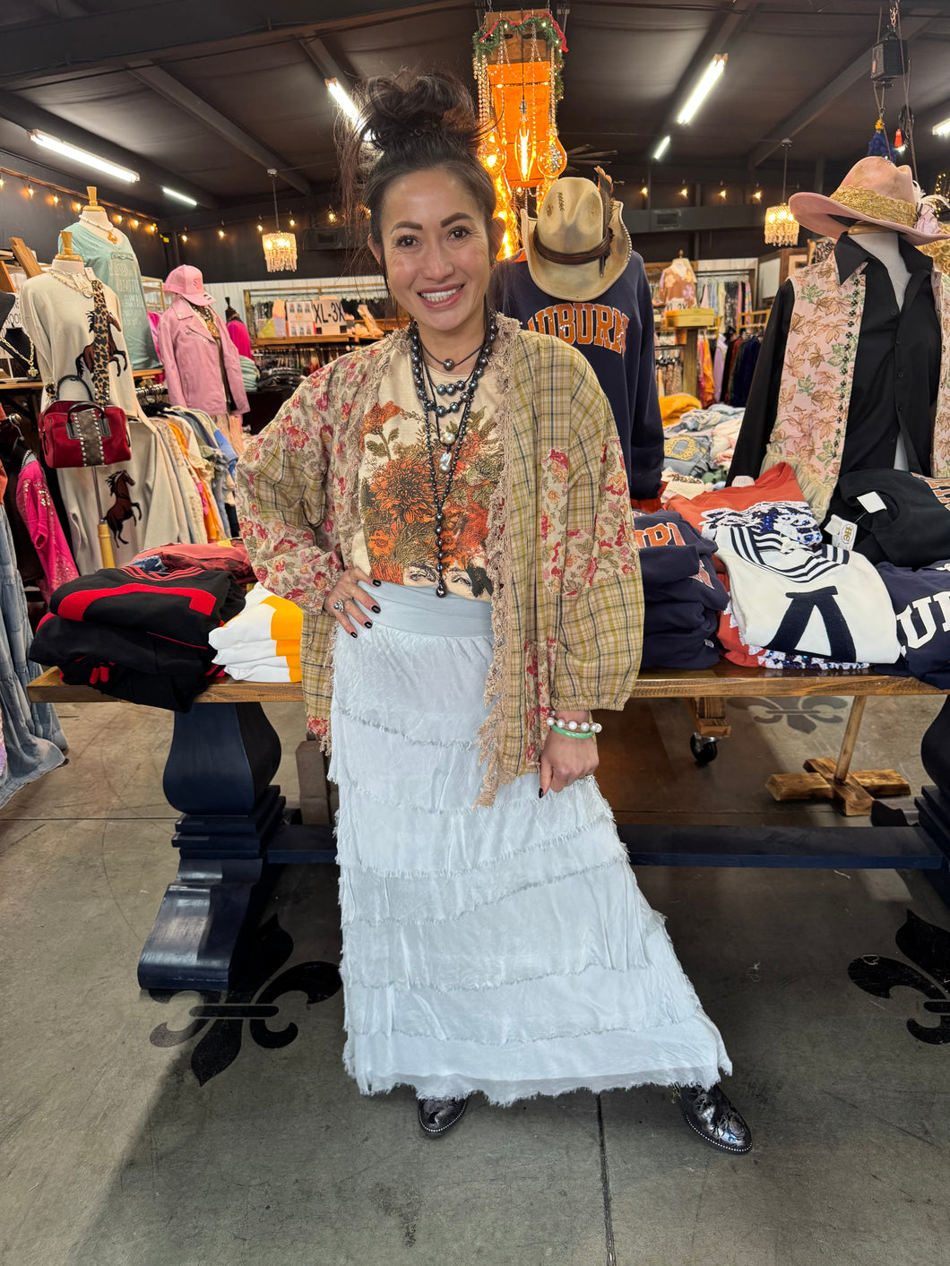 Karamel Collection - Medium Grey Silk Ruffle Skirt Fall Colors Skirt