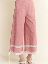 Load image into Gallery viewer, Davi &amp; Dani - Washed Stripe Ruffle Lace Bottom Cropped Pants
