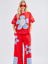 Load image into Gallery viewer, J. HER - Cotton French Terry Flower patched pants
