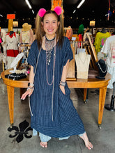 Load image into Gallery viewer, Karamel Collection - Linen Stripe Dress with Pockets - Navy
