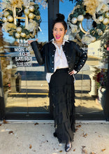 Load image into Gallery viewer, Karamel Collection - Black Silk Ruffle Skirt Fall Colors Skirt
