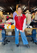 Load image into Gallery viewer, Pixi + Ivy -  Metallic Foil Short Sleeve Sweater or Vest Red
