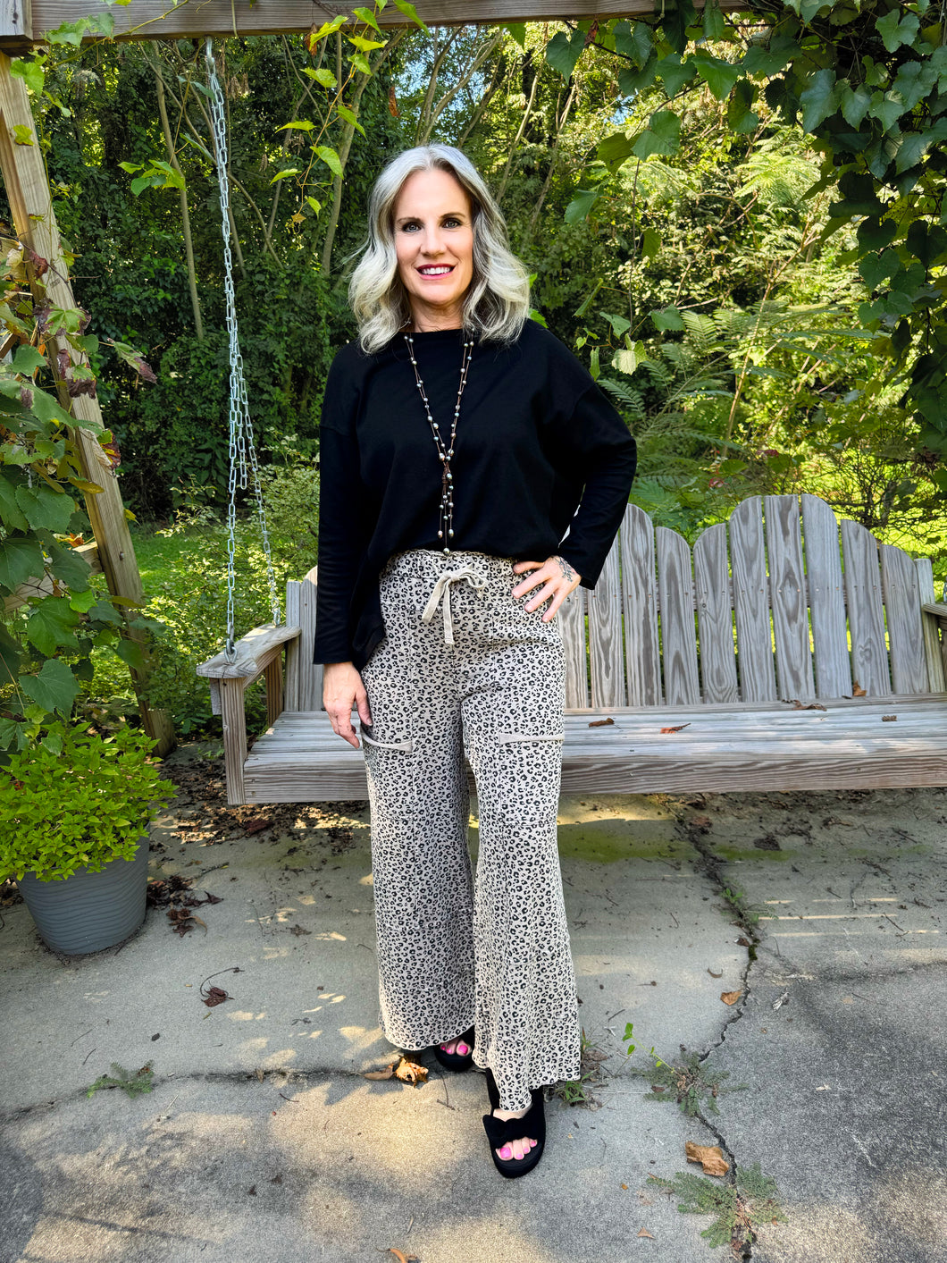 Easel - Animal Printed Mineral Washed Terry Lounge Pants