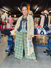 Load image into Gallery viewer, OLI &amp; HALI - WASHED PLAID WIDE LONG PANTS - GREEN COMBO
