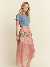 Load image into Gallery viewer, J.NNA - Floral Print Denim Mesh Mixed Fabric Skirt
