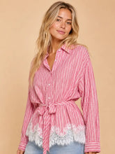 Load image into Gallery viewer, J.nna - Striped Lace-Hem Blouse
