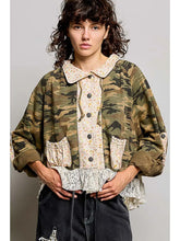 Load image into Gallery viewer, Pol - French Terry Floral Collar Lace Trim Roll-Tab Jacket
