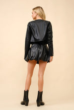 Load image into Gallery viewer, Blue B - Faux Leather Snap Up Sleeve Detail Crop Jacket
