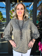 Load image into Gallery viewer, Easel - Wing Ruffle Sleeves Mineral Washed Slub  Top
