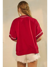 Load image into Gallery viewer, Oversized Game Day Short Sleeve Sweatshirt with Bold Flocking Letter Graphic
