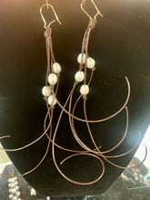 Load image into Gallery viewer, HC Pearl and Leather Earrings (White) Brown Leather

