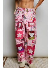 Load image into Gallery viewer, Pol - Heart Star Patch Elastic Waistband Lace Trim Straight Pants
