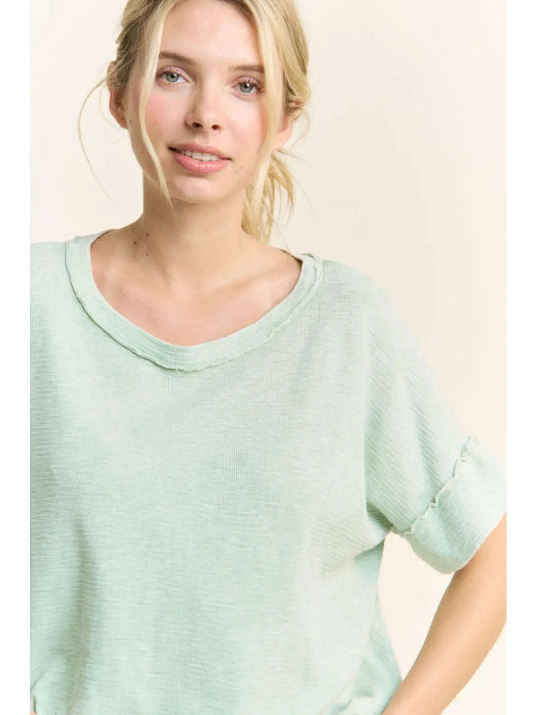 Mineral Wash Scooped Neck Slub Blouse