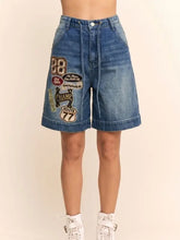 Load image into Gallery viewer, Davi &amp; Dani - Varsity Patch Washed Denim Bermuda Shorts
