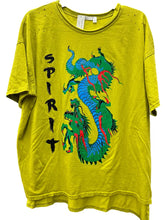 Load image into Gallery viewer, I Love Line -Distressed Tee with Spirit Dragon Print in Chartreuse
