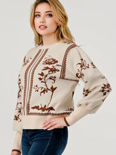 Load image into Gallery viewer, Pixy + Ivy - Border Print Vintage Floral Sweater Cream Brown
