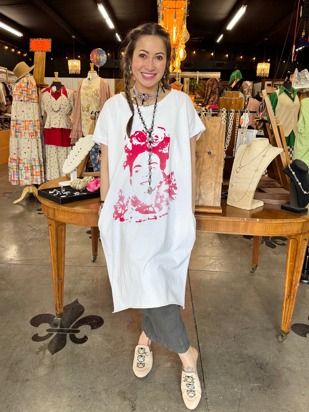 linen t shirt dress I Love SHIRT DRESS IS A Size:15 x 34 Dinner Party Vetinee Wide Leg Casual