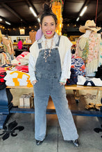 Load image into Gallery viewer, Pixi + Ivy - Soft Stretchy Washed Blue Denim Overalls - Grey Wash
