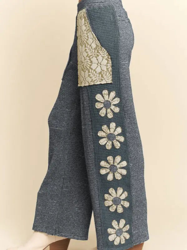 Davi & Dani - Milli  Mix Matched Flower Patch Sweatpants - Blue