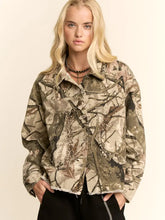 Load image into Gallery viewer, Davi &amp; Dani - Studded Forest Camo Frayed Hem Jacket
