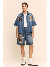 Load image into Gallery viewer, Davi &amp; Dani - Varsity Patch Washed Denim Bermuda Shorts
