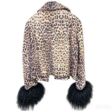 Load image into Gallery viewer, Leopard Leather Jacket with Mongolian Fur Cuffs
