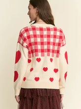 Load image into Gallery viewer, J.NNA - Hearts &amp; Checker Vneck Sweater
