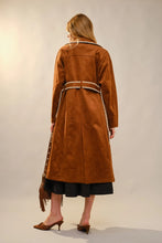 Load image into Gallery viewer, Blue B - Faux Suede Edge Embroidery Trench Coat
