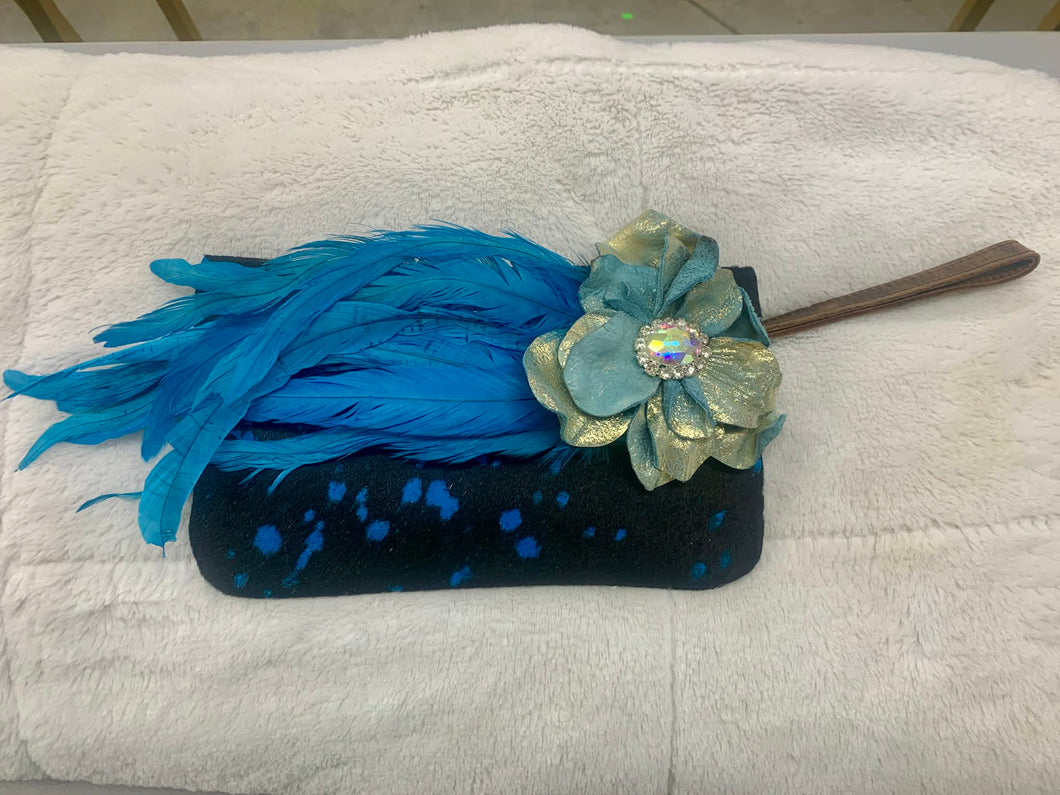 A Rare Bird - Clutch Crossbody- Black and Blue Feather