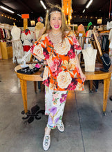 Load image into Gallery viewer, I Love Linen - Collar Linen Top - Orange Floral &amp; Camo
