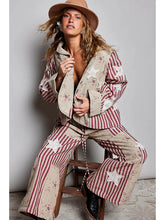 Load image into Gallery viewer, Pol -  Red Striped Lace Star Patchwork Quilted Pants
