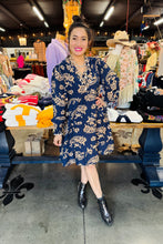 Load image into Gallery viewer, Pixi + Ivy - Shelly Tiered Ruffle Neck Long Sleeve Dress - Blue Paisley
