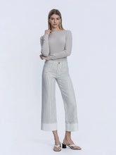 Load image into Gallery viewer, Stripe Print Cuffed Crop Wide Jeans
