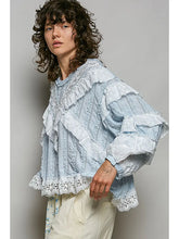 Load image into Gallery viewer, Pol -  Eyelet Ruffle Raw Edge Trim Lace Solid Knit Top PURE WATER
