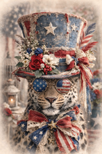 Load image into Gallery viewer, Star Bar Design - Patriotic Cheetah With Top Hat Tee
