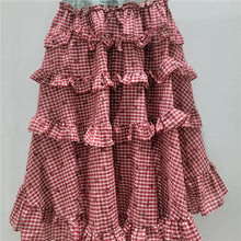 Load image into Gallery viewer, Denim Gingham Tiered Ruffle Maxi Skirt For Women Chic
