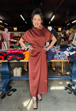 Load image into Gallery viewer, Glam - Gathered Metal Trim Short Sleeve Midi Dress
