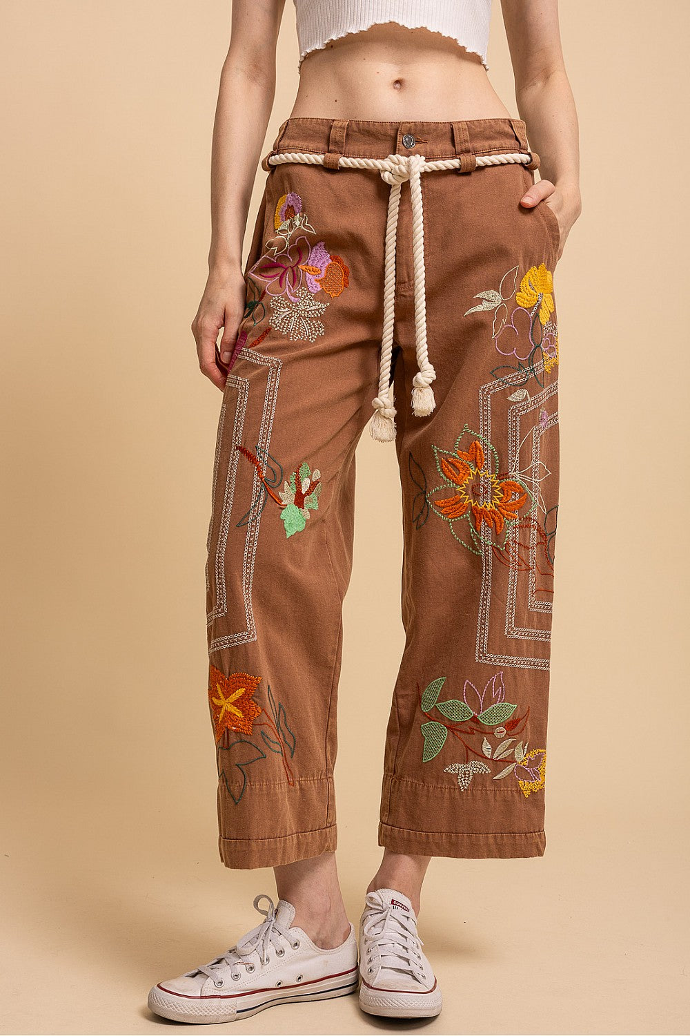 Bluevelvet - EMBROIDERY PANTS WITH ROPE BELT